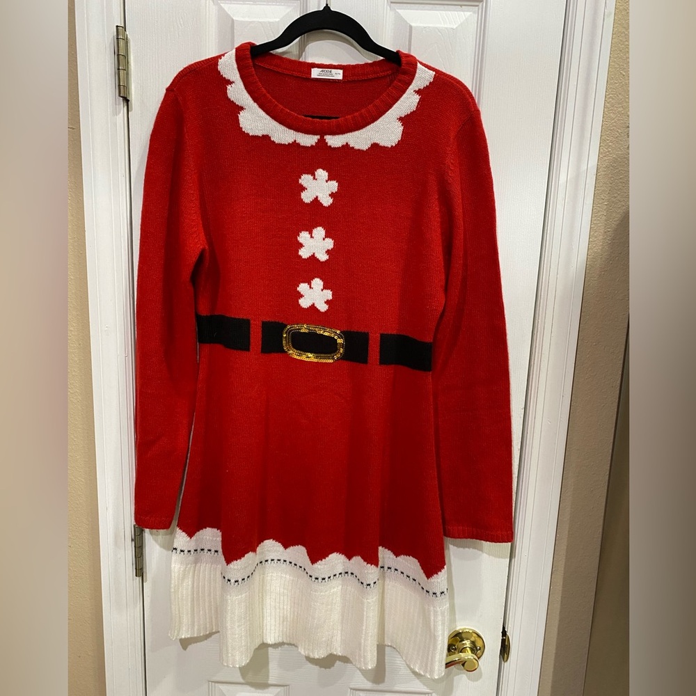 Ardene Red Sweater holiday dress with Black and White Accents